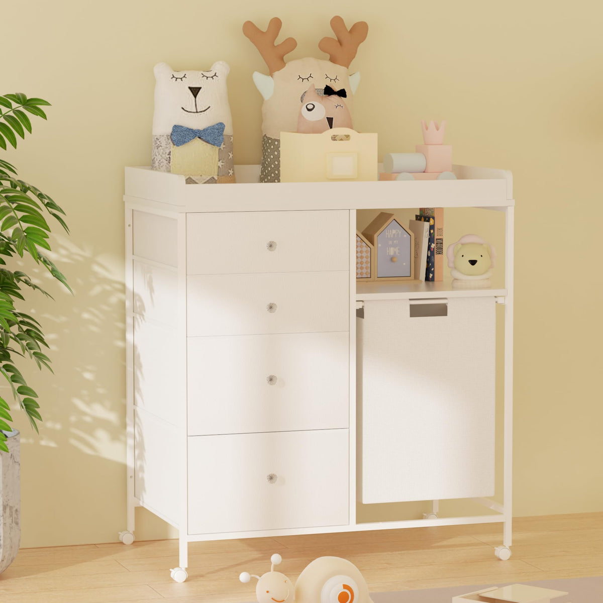 Diaper Changing Station with Wheels and Laundry Hamper W2555