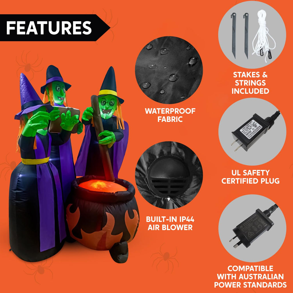 6 FT Halloween Inflatables Three Witch Cauldron with LEDs A85991