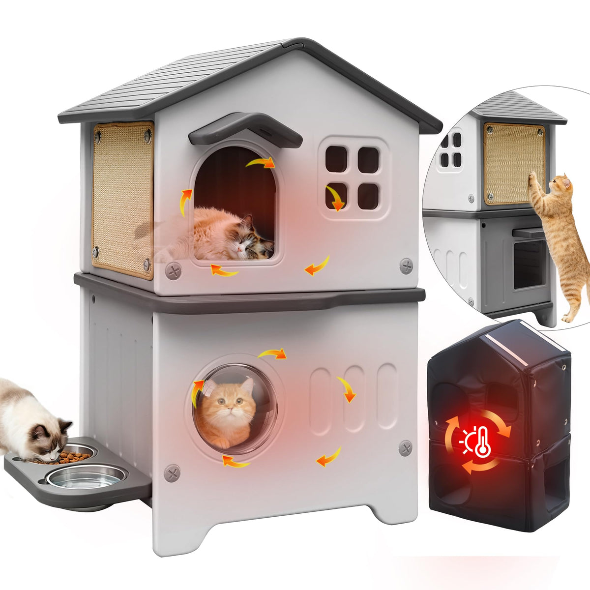 Insulated Outdoor Plastic Cat House with Cat Bowls J104198
