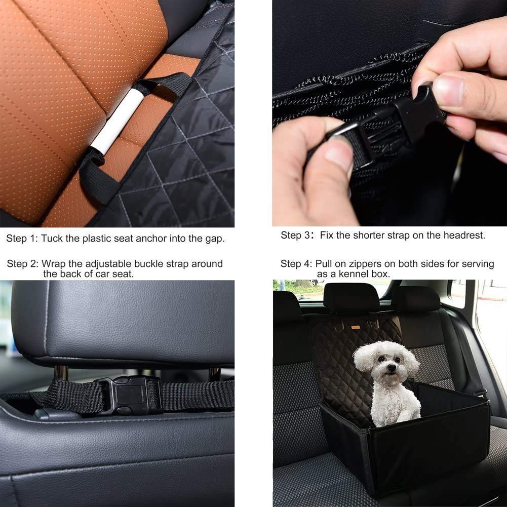 Black 2 in 1 Waterproof Dog Car Seat Cover with Safety Belt D2672