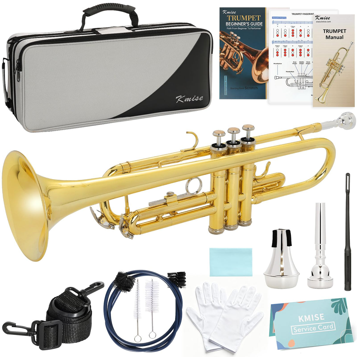 Bb Standard Brass Trumpet with Case, 7C Mouthpiece, Mute and Cleaning Kit L65722