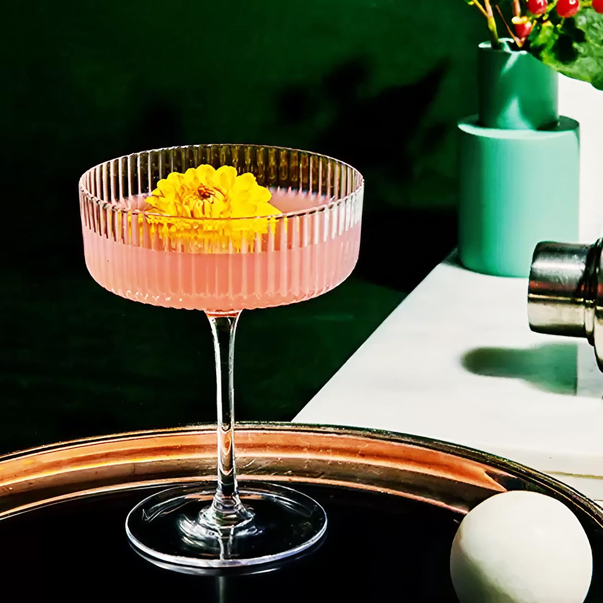 Ribbed Coupe Glasses Set of 6, 9 oz Crystal Cocktail Glassware X997851