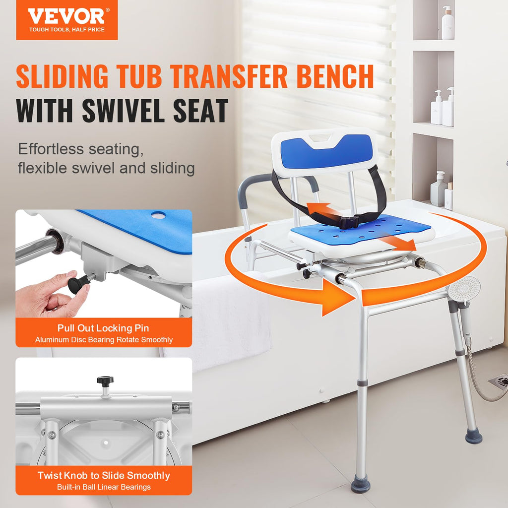 Sliding Tub Transfer Bench with 360 Degree Swivel Seat V13849