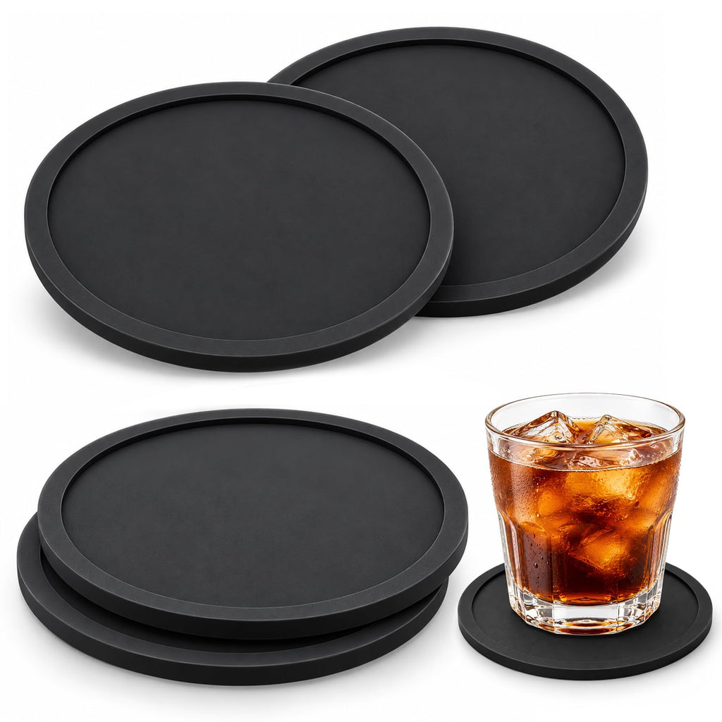 Black Set of 4 Round Silicone Coasters F841