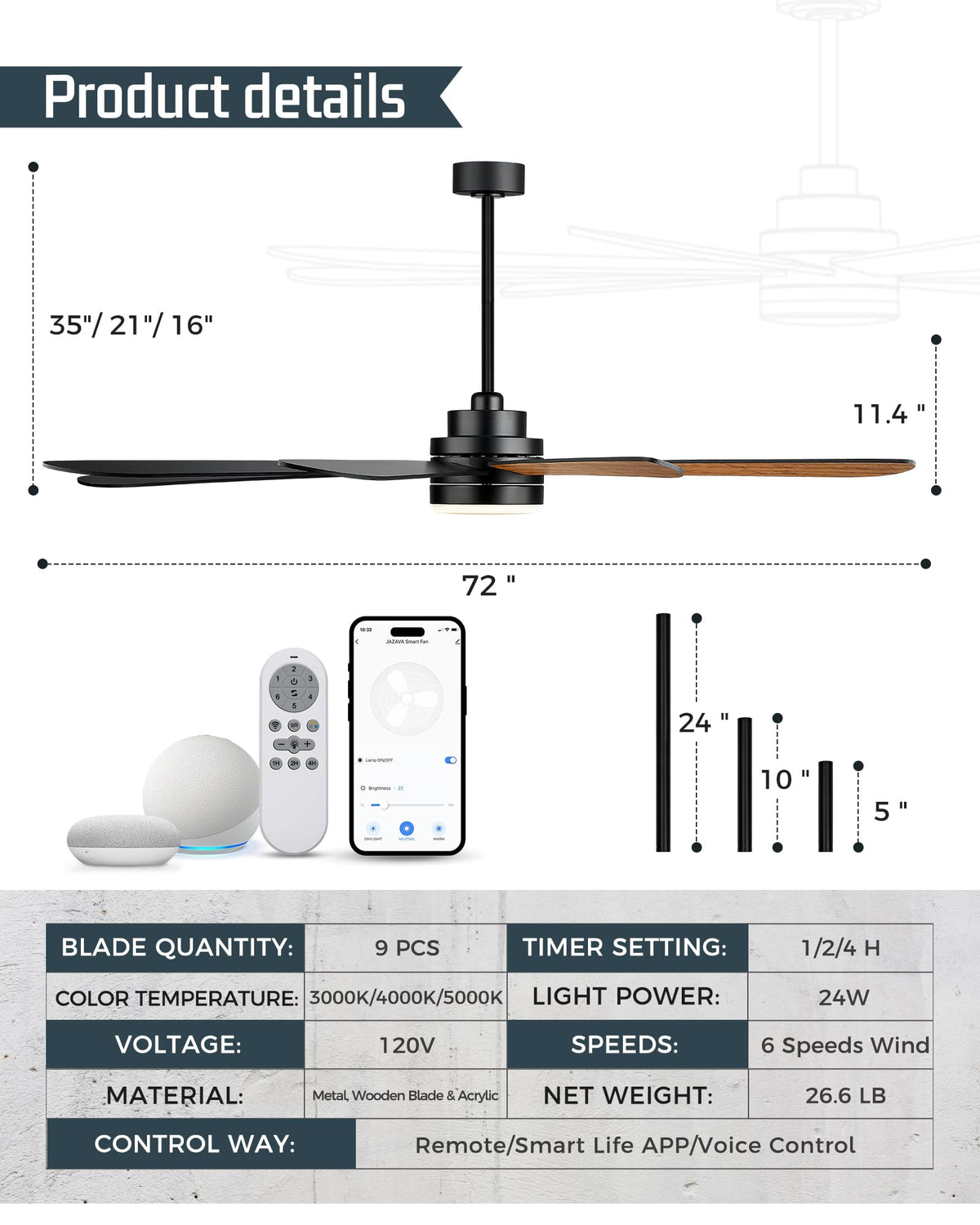 72 Inch Ceiling Fan with Light Z598