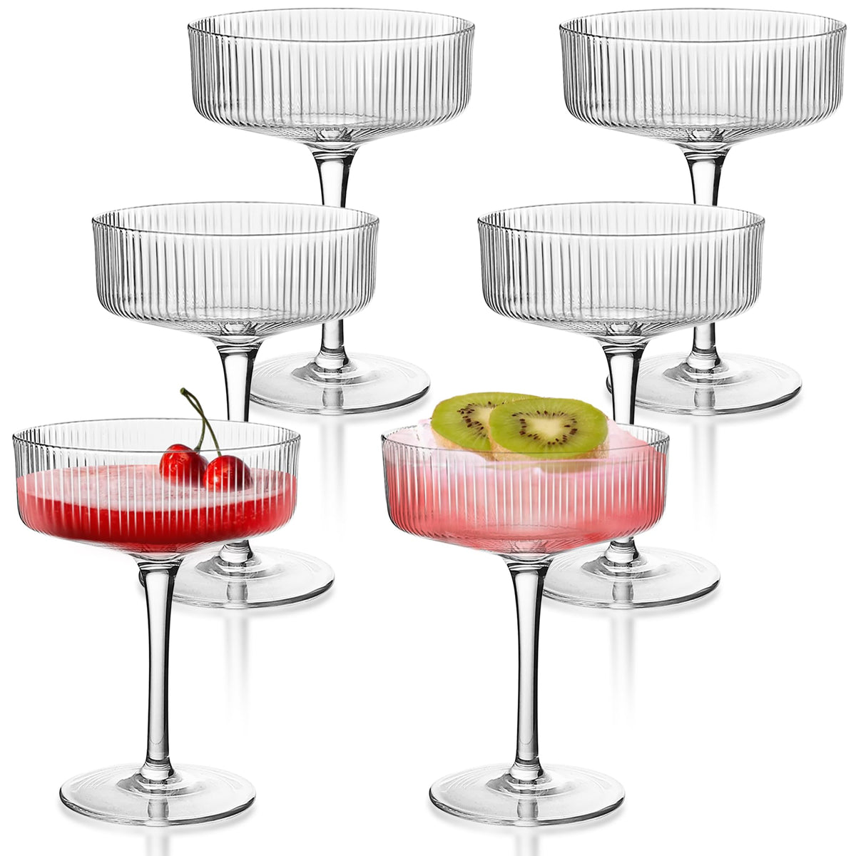 Ribbed Coupe Glasses Set of 6, 9 oz Crystal Cocktail Glassware X997851