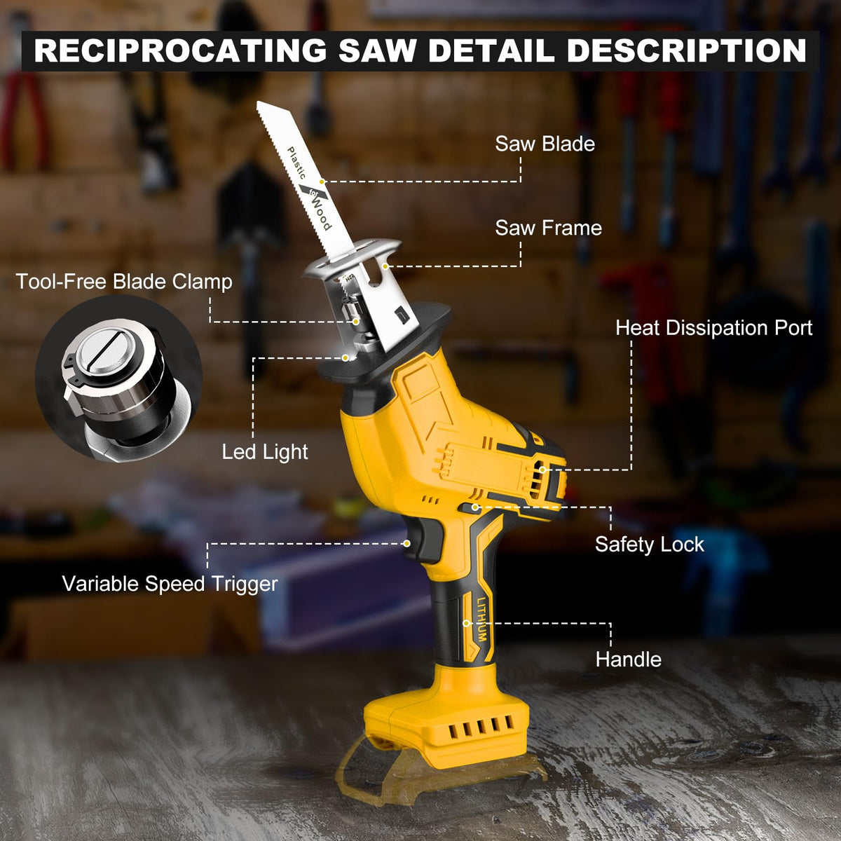 Cordless Reciprocating Saw 0-3500 SPM Variable Speed 4 Saw Blades O192