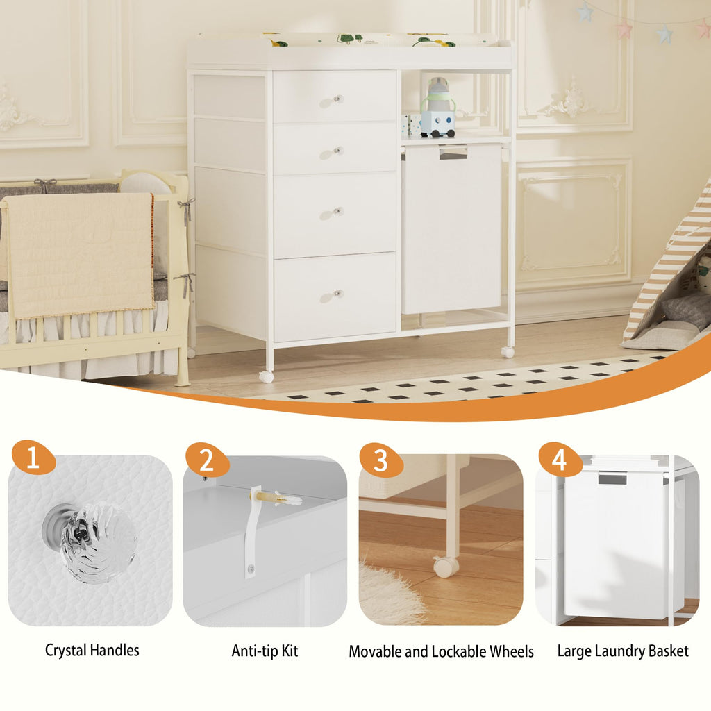 Diaper Changing Station with Wheels and Laundry Hamper W2555