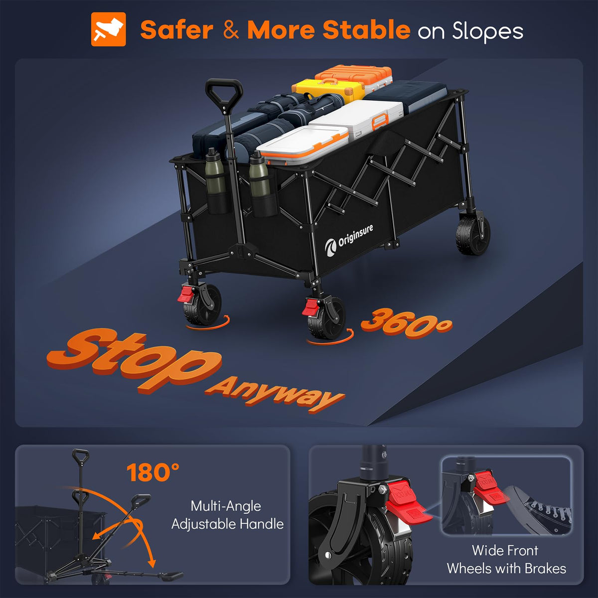 220L Collapsible Beach Wagon Cart, 360lbs Heavy Duty, Black P9409