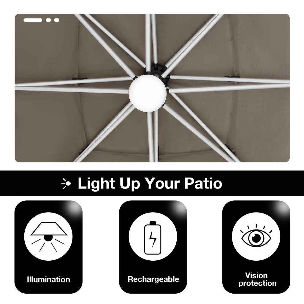 10x10FT Aluminum Cantilever Patio Umbrella with Light S424550