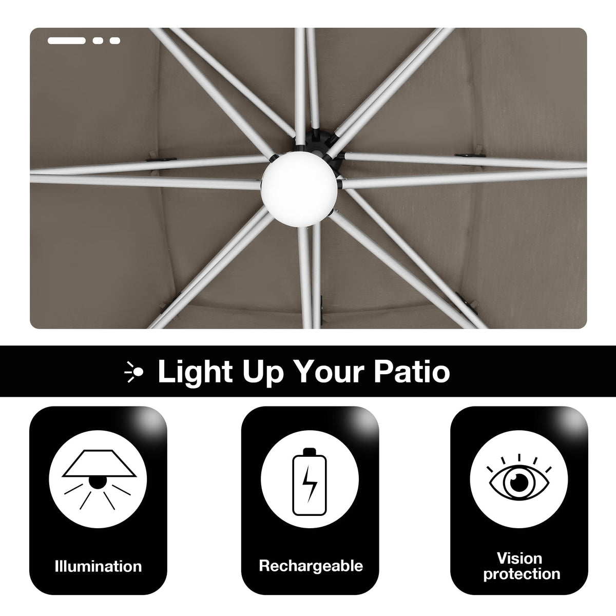 10x10FT Aluminum Cantilever Patio Umbrella with Light S424550