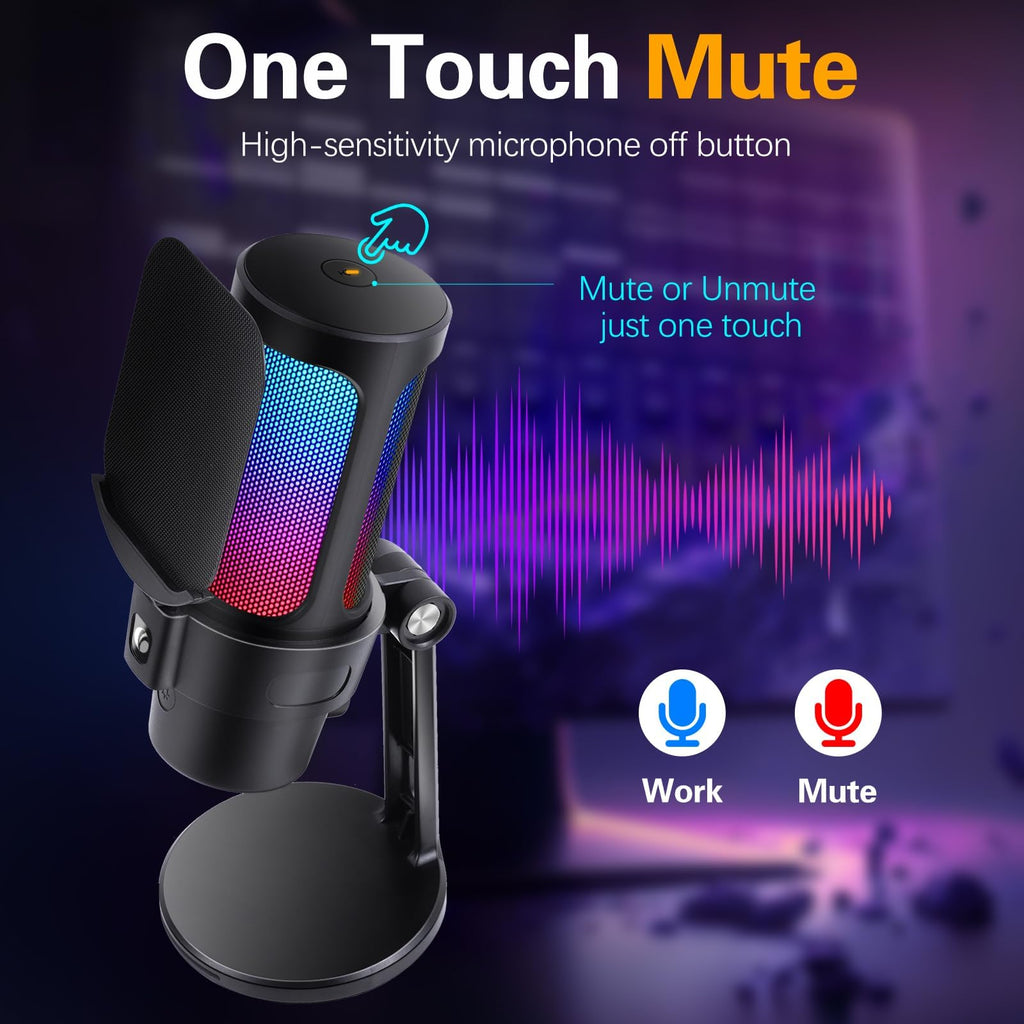 USB Condenser Microphone with Quick Mute, Pop Filter, Shock Mount R12917