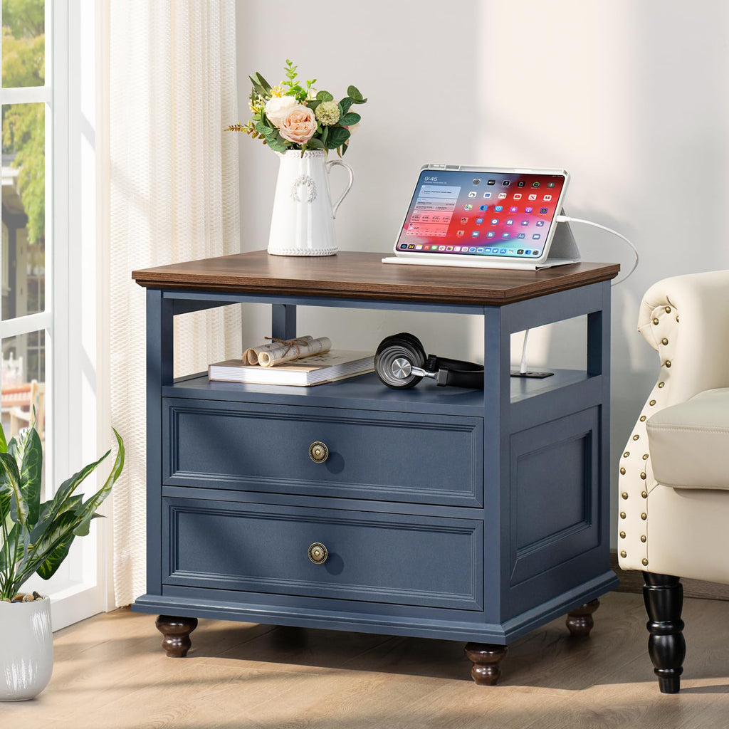 Blue 2 Drawer Wood Nightstand Y3311