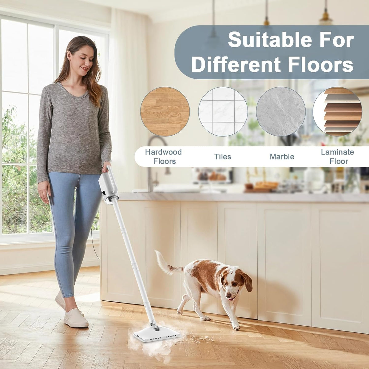 1200W 6-in-1 Steam Mop with 2 Modes, 400ML Removable Tank W782