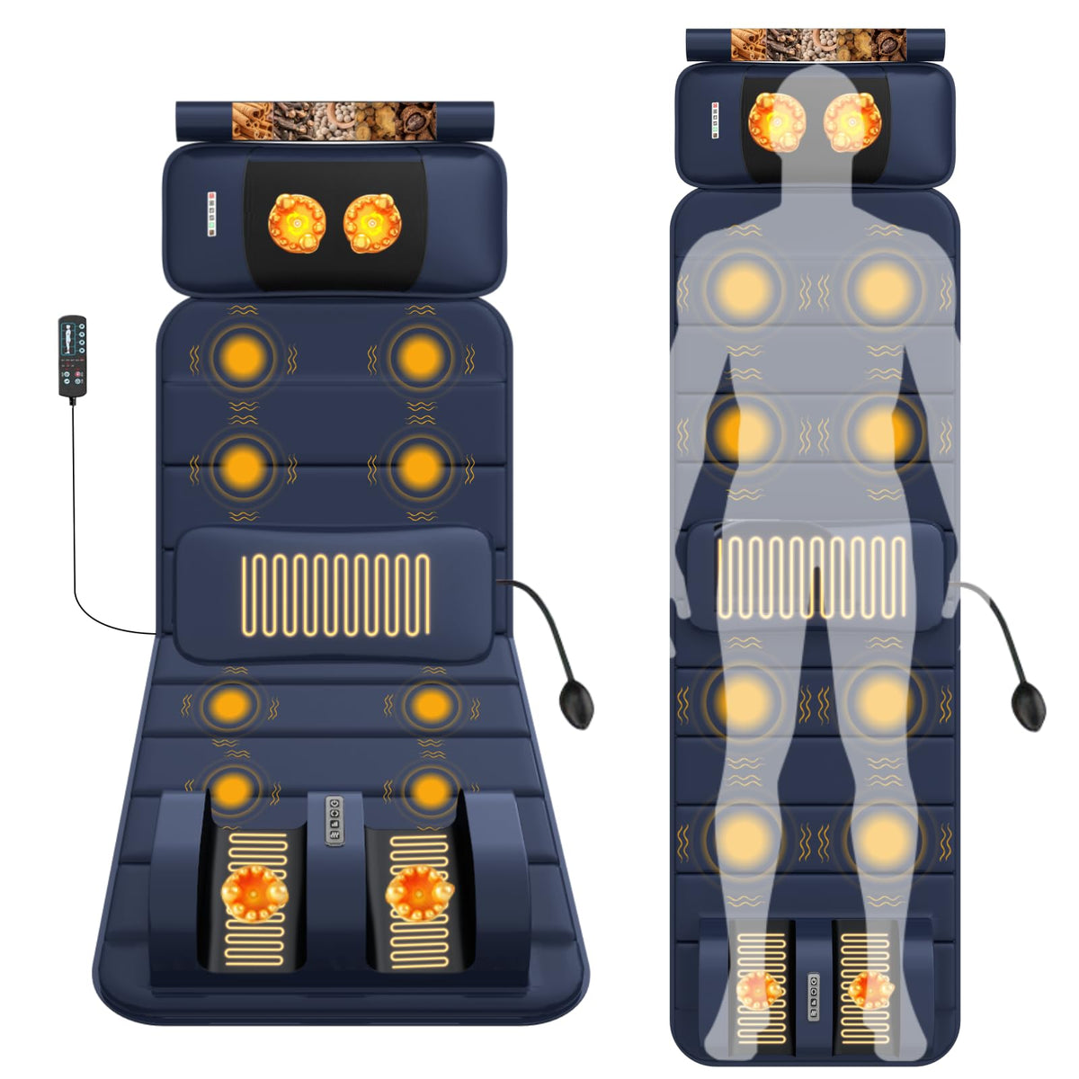Full Body Massage Mat with Heat, 9 Vibrating Modes, Detachable Neck Massager S198181