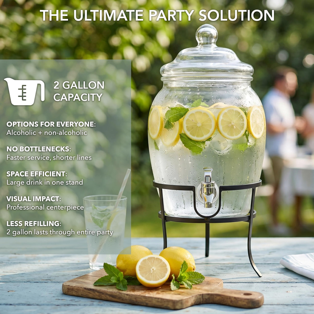 Glass Beverage Dispenser with Metal Stand 2 Gal F56891
