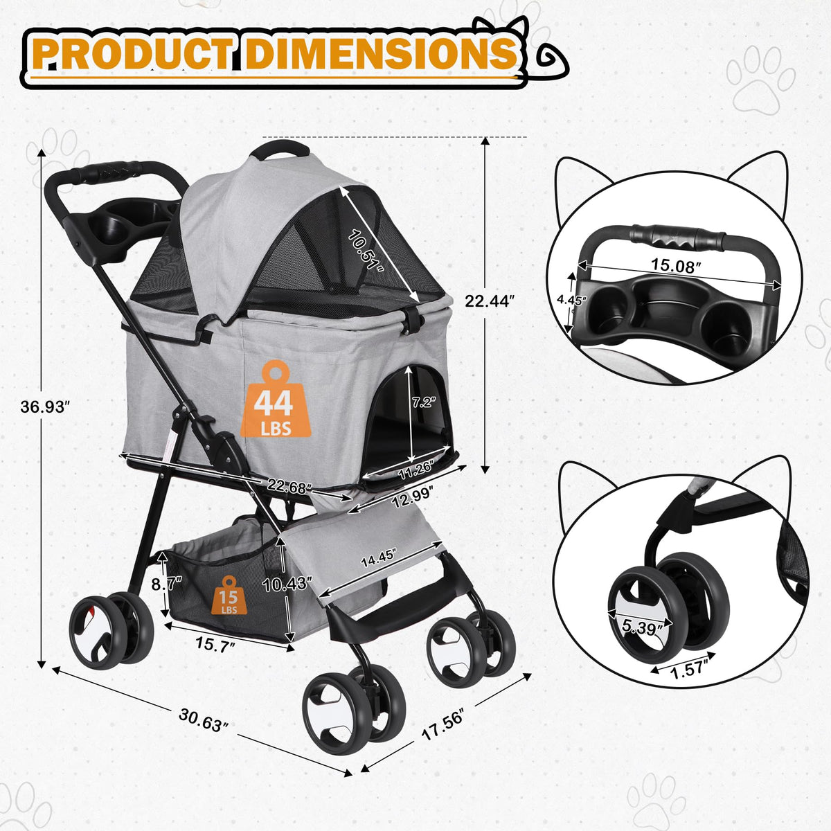 3 in1 Foldable Pet Stroller with 4 Wheels X847188