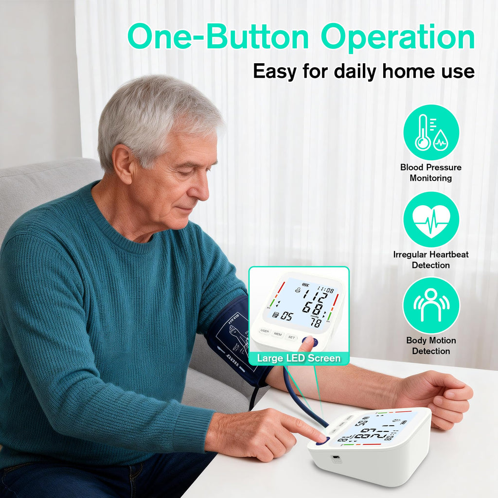 Upper Arm Blood Pressure Monitor with Large LCD Display and Wide Cuff O1190