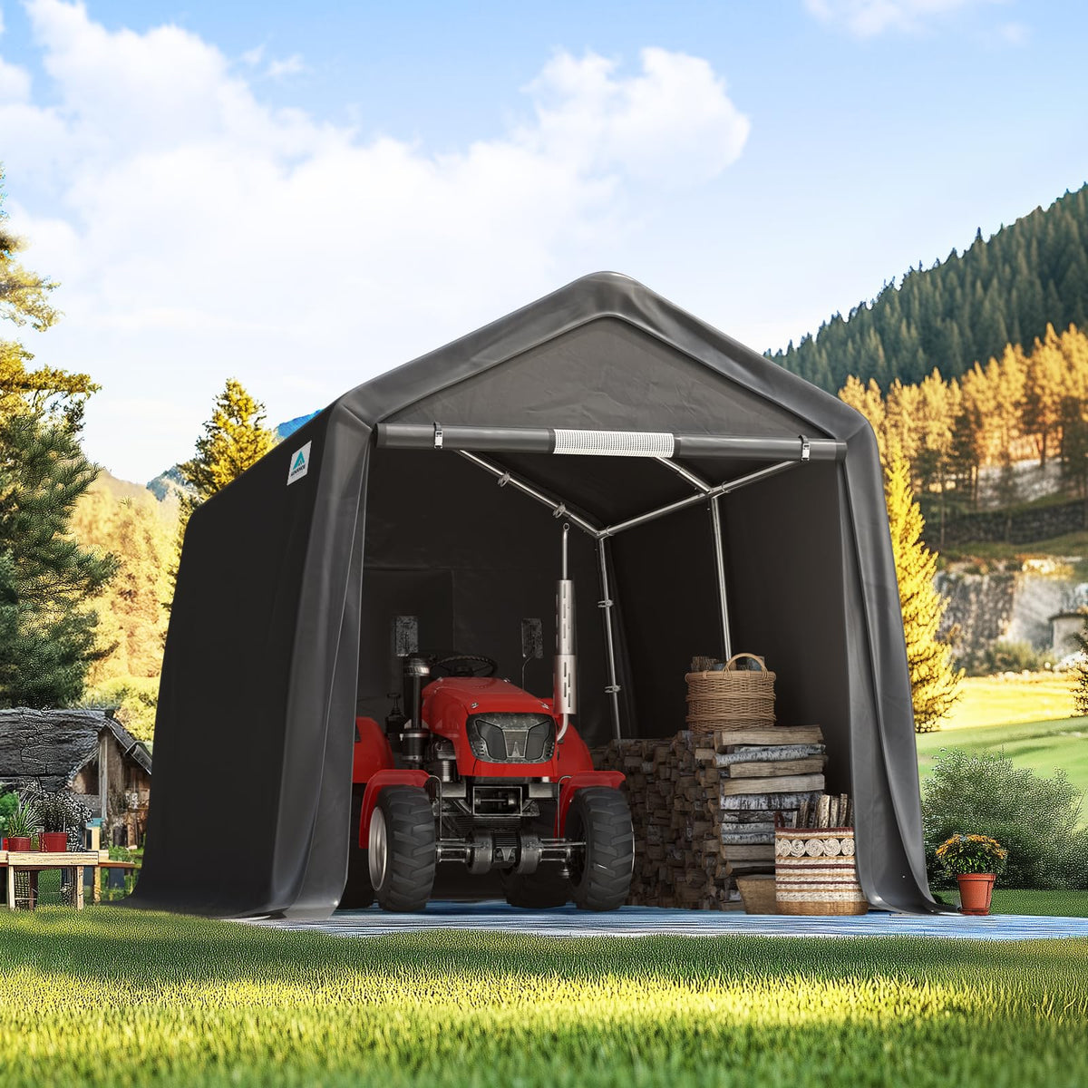 8x14 ft Steel Portable Garage Shelter with 2 Roll up Doors H368028