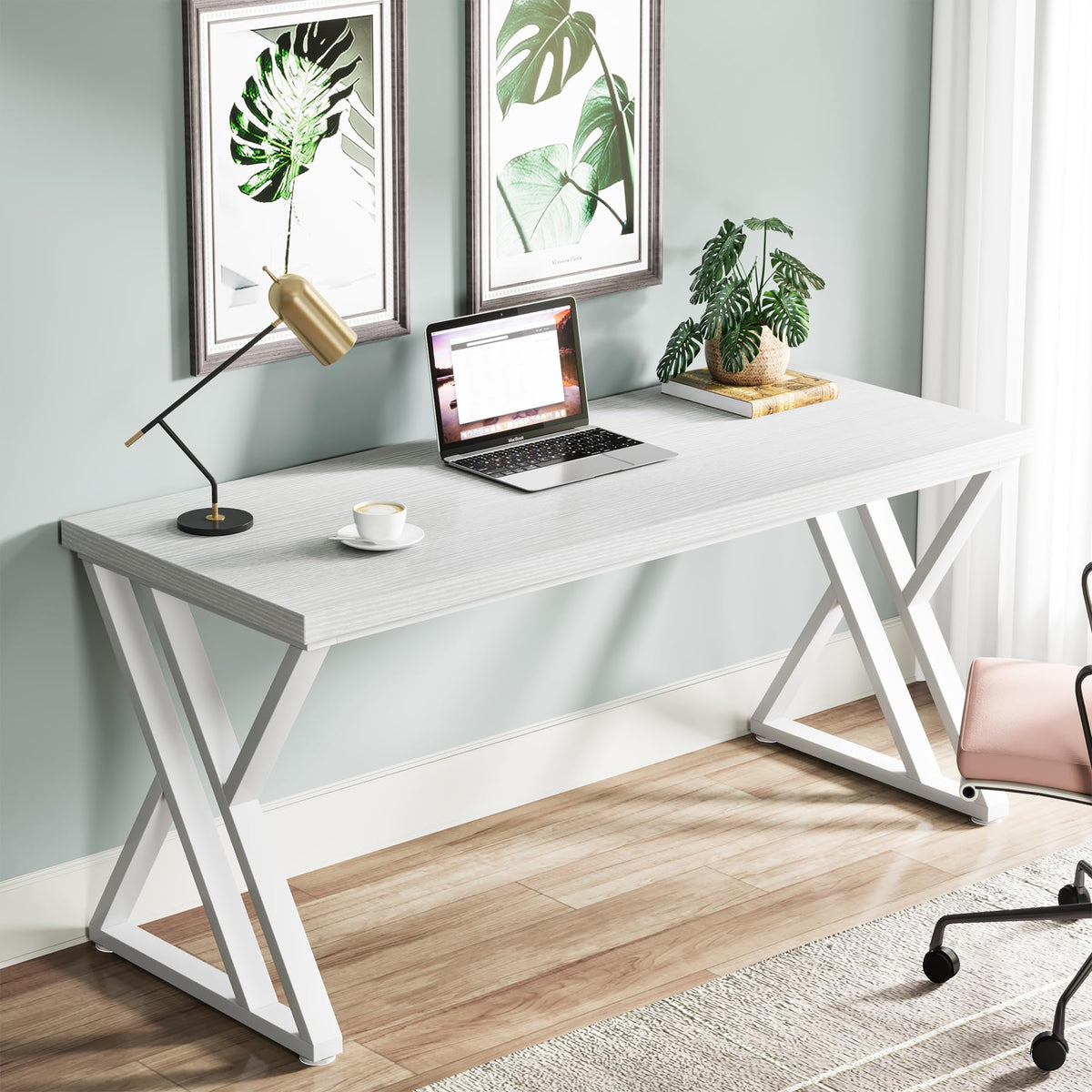 55 inch White Writing Computer Desk V677528