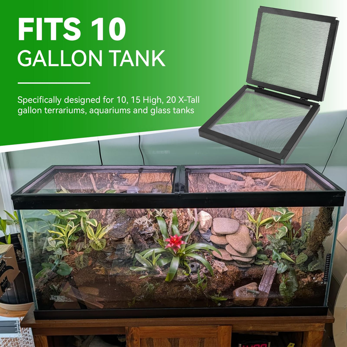 10 Gallon Tank Lid, Hinged Terrarium Screen Cover, 20.8" x 10.8" E490