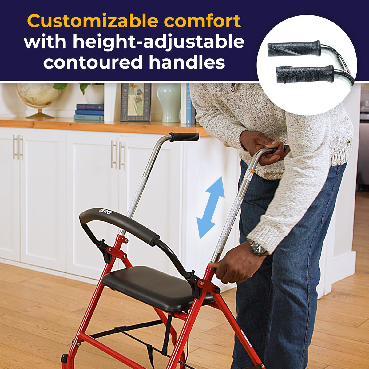 Foldable Rollator Walker with Seat, Red, 1 Count K8058