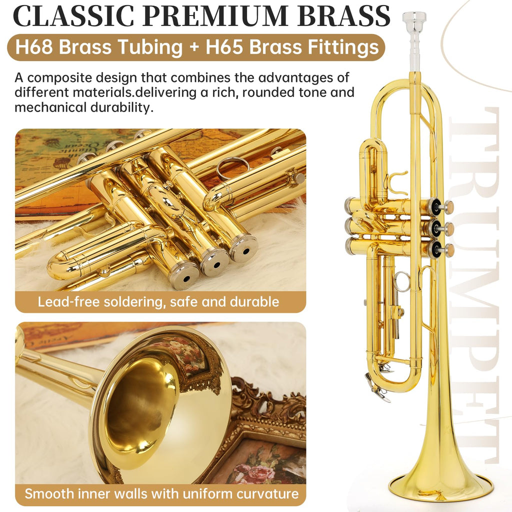 Bb Standard Brass Trumpet with Case, 7C Mouthpiece, Mute and Cleaning Kit L65722