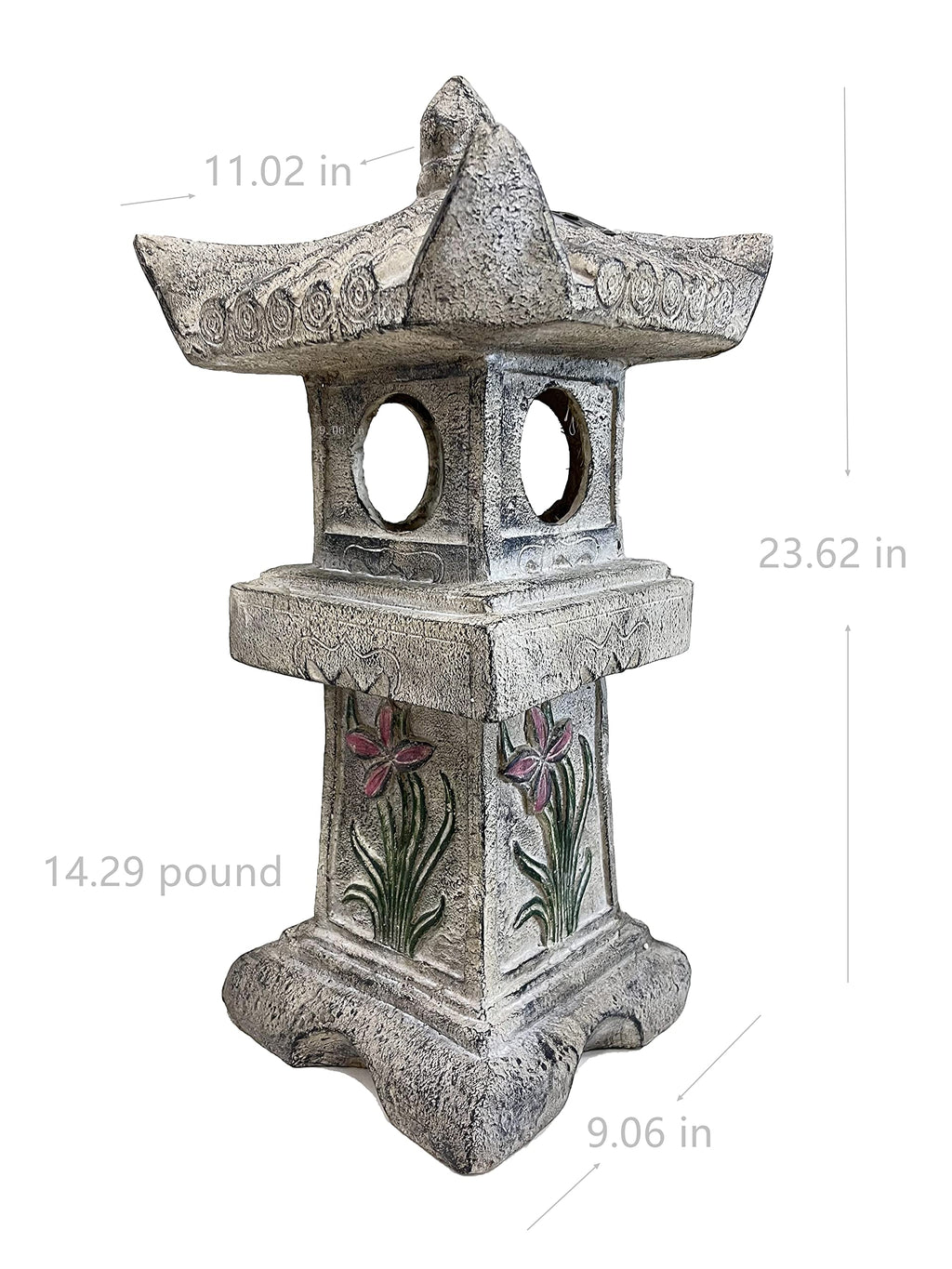 Solar-Powered LED Asian Orchid Pagoda Statue I80087