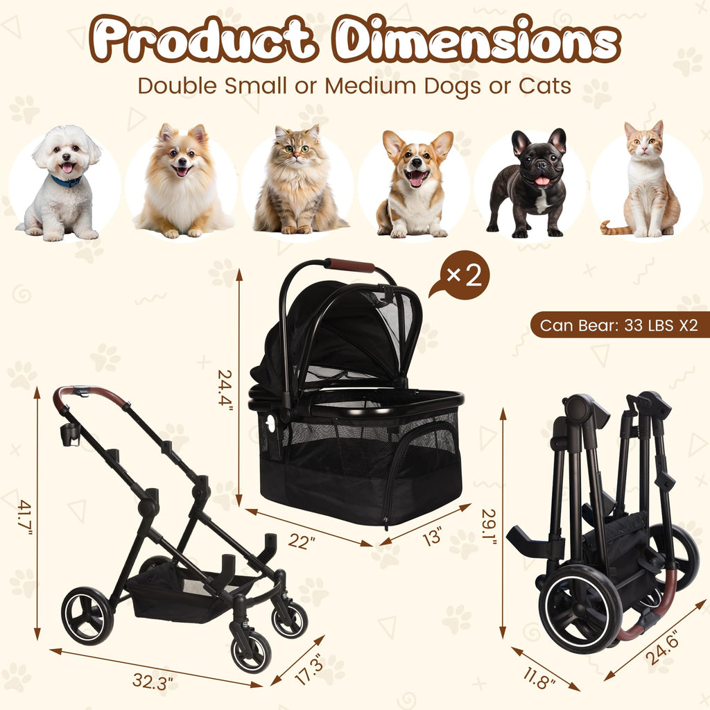 Foldable Double Pet Stroller E34930