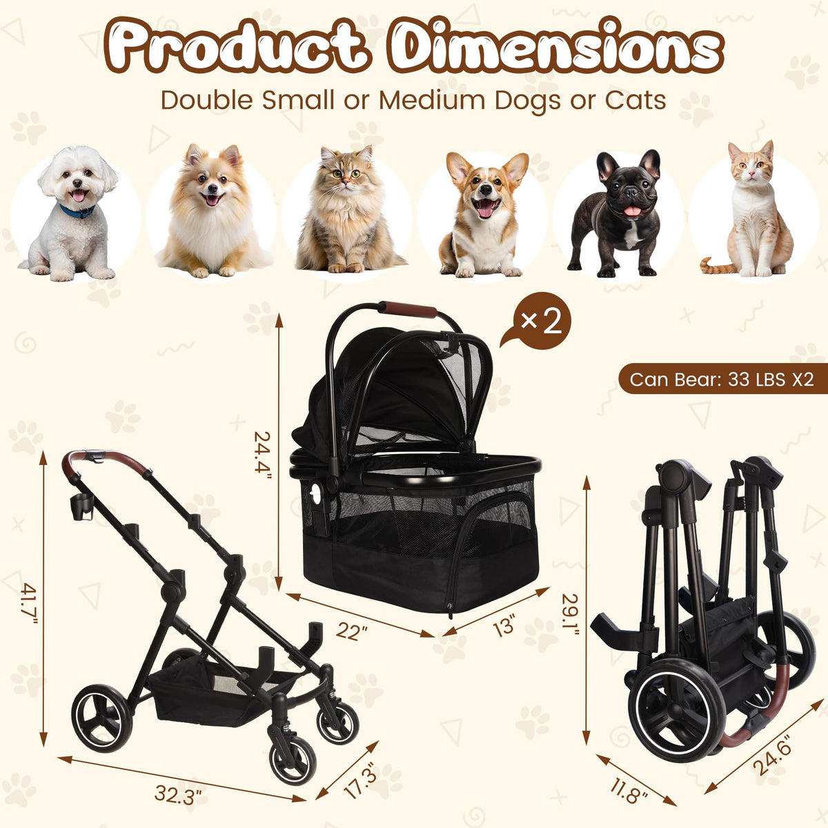 Foldable Double Pet Stroller E34930