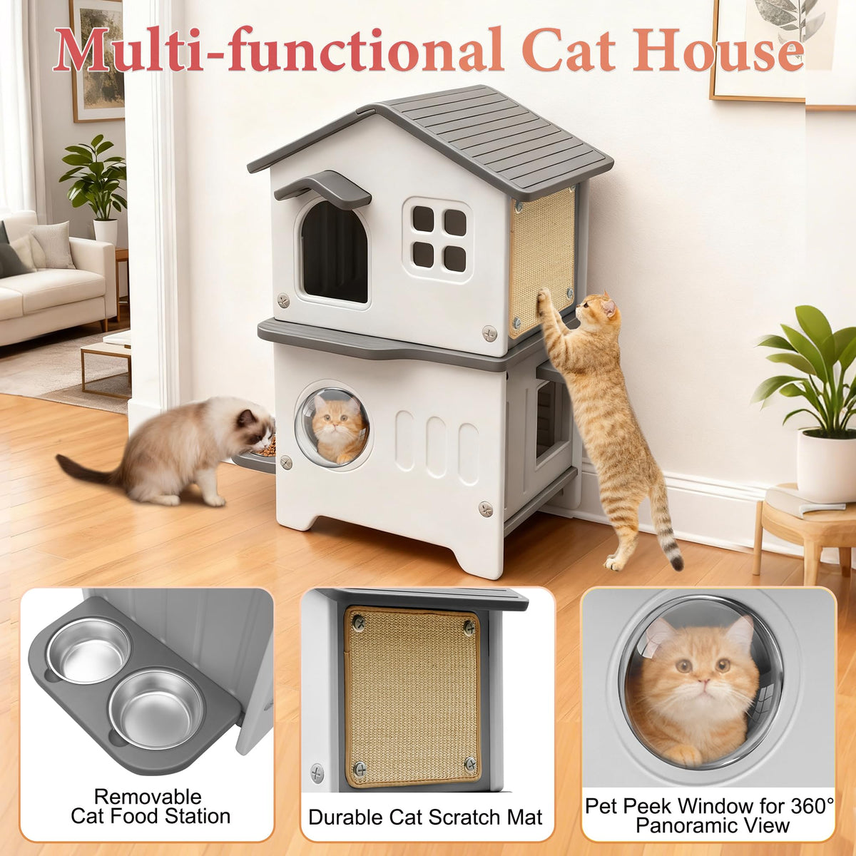 Insulated Outdoor Plastic Cat House with Cat Bowls J104198