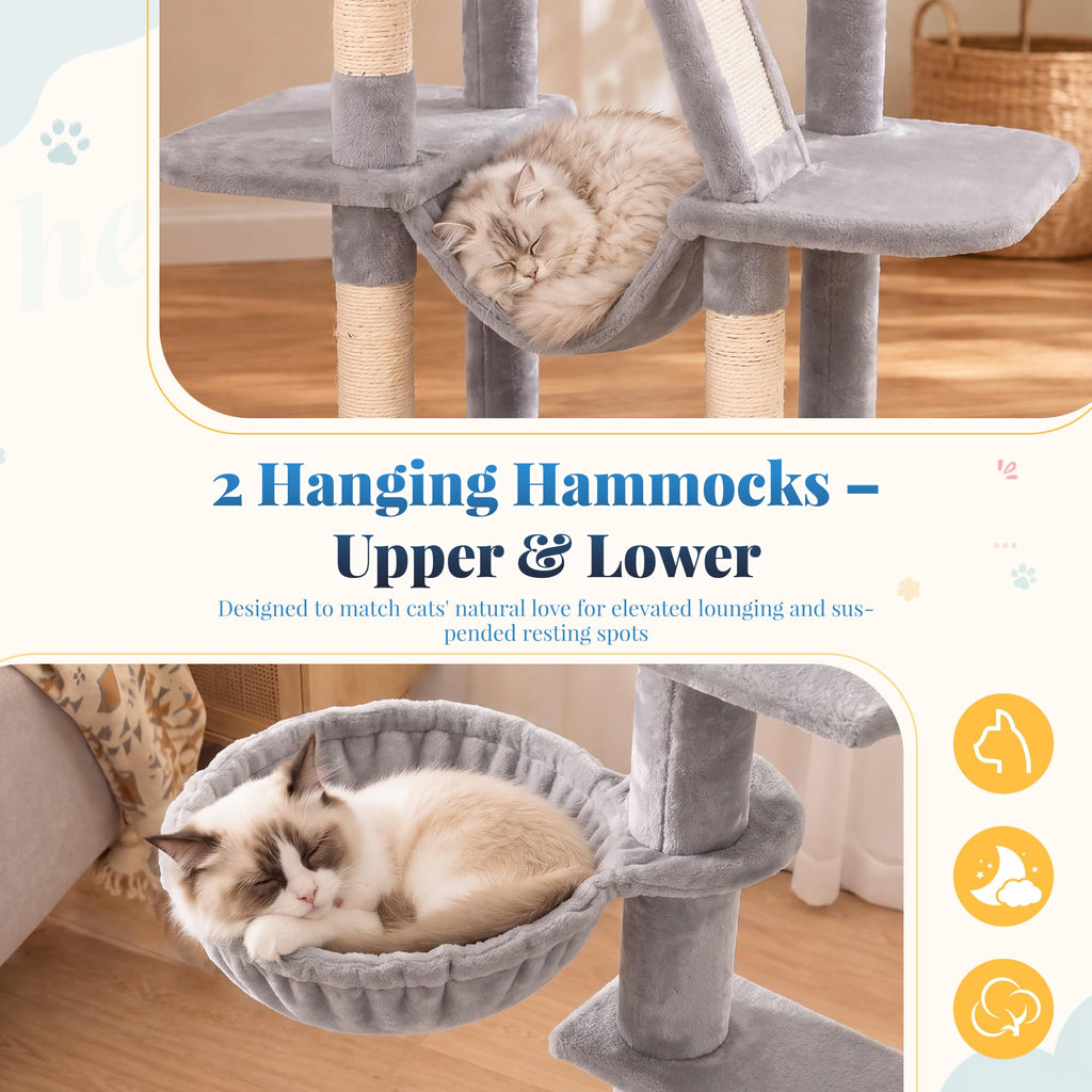 Cat Tree Tower with Padded Platform Bed, Hammock G3928