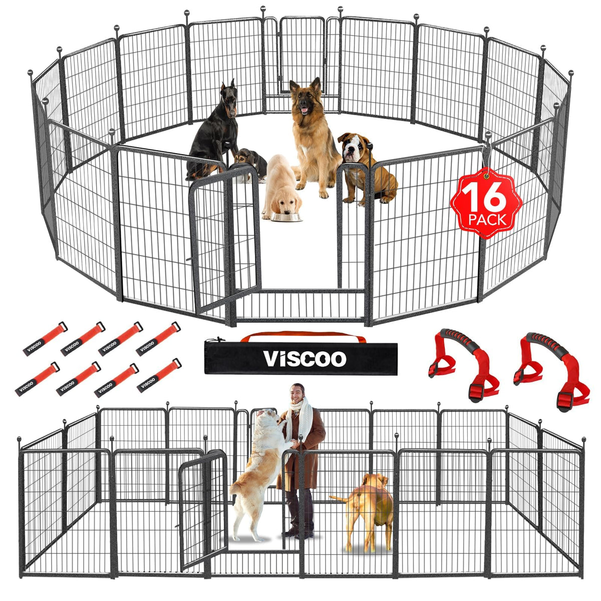 16 Panels 40" High Metal Dog Playpen with Gate X218948
