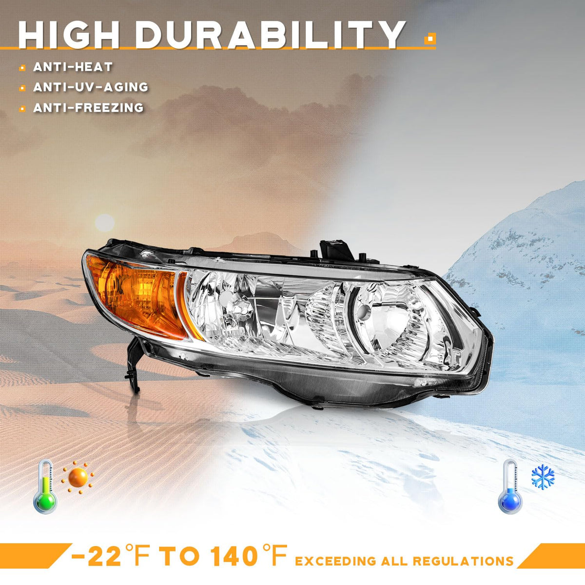 Headlight Assembly Pair Chrome Housing Amber Reflector K244108