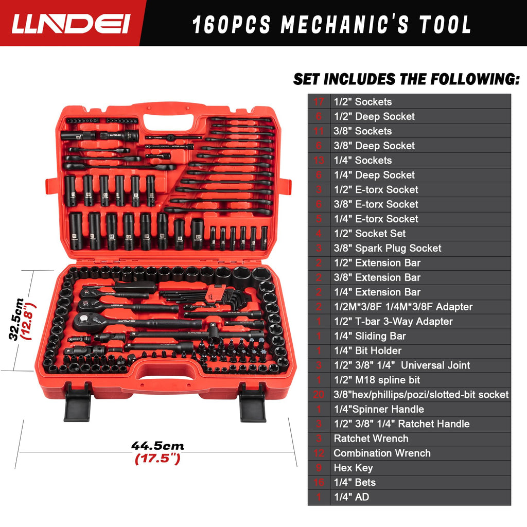 160Pc Mechanics Socket Set 1/2 1/4 3/8" Drive Metric S42675