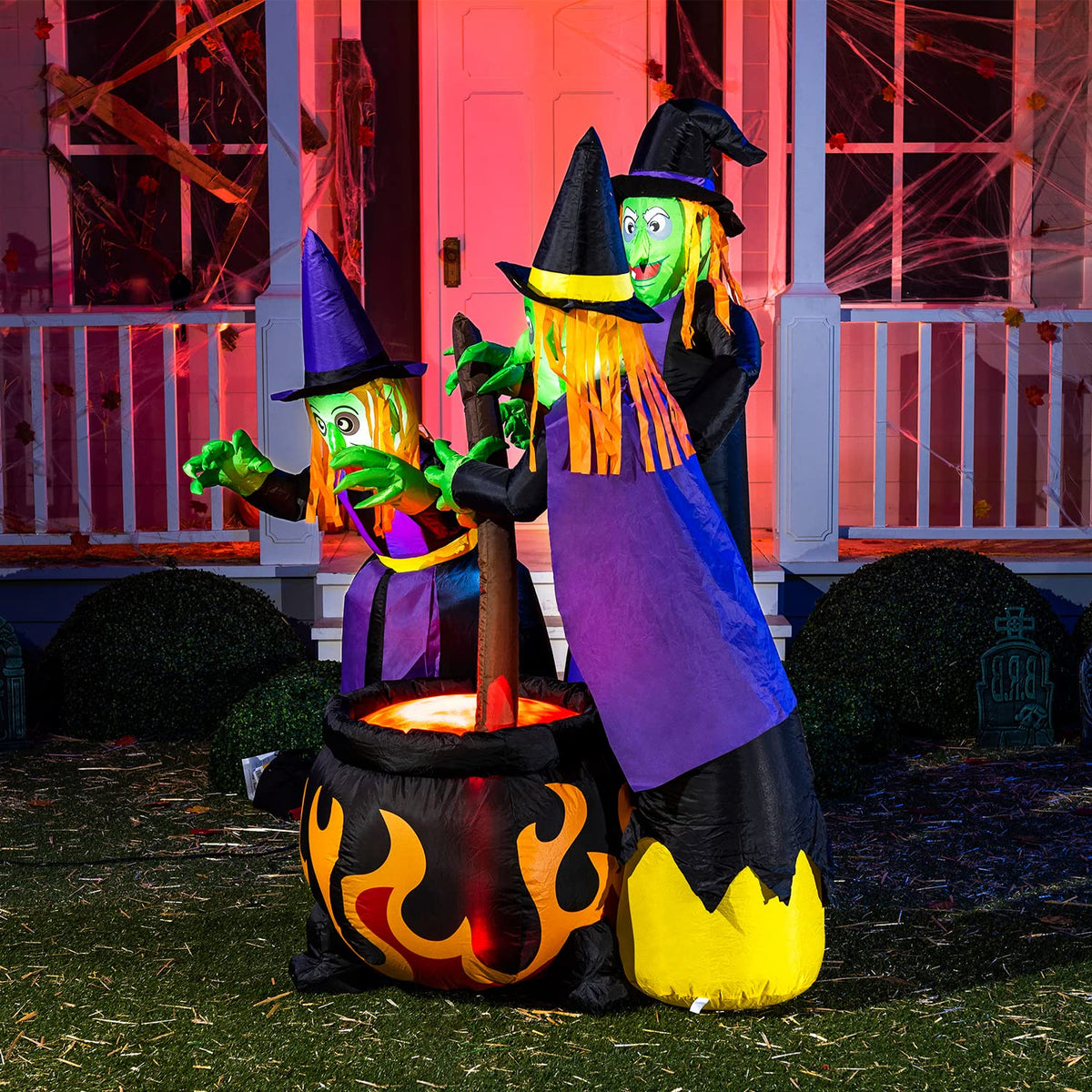 6 FT Halloween Inflatables Three Witch Cauldron with LEDs A85991
