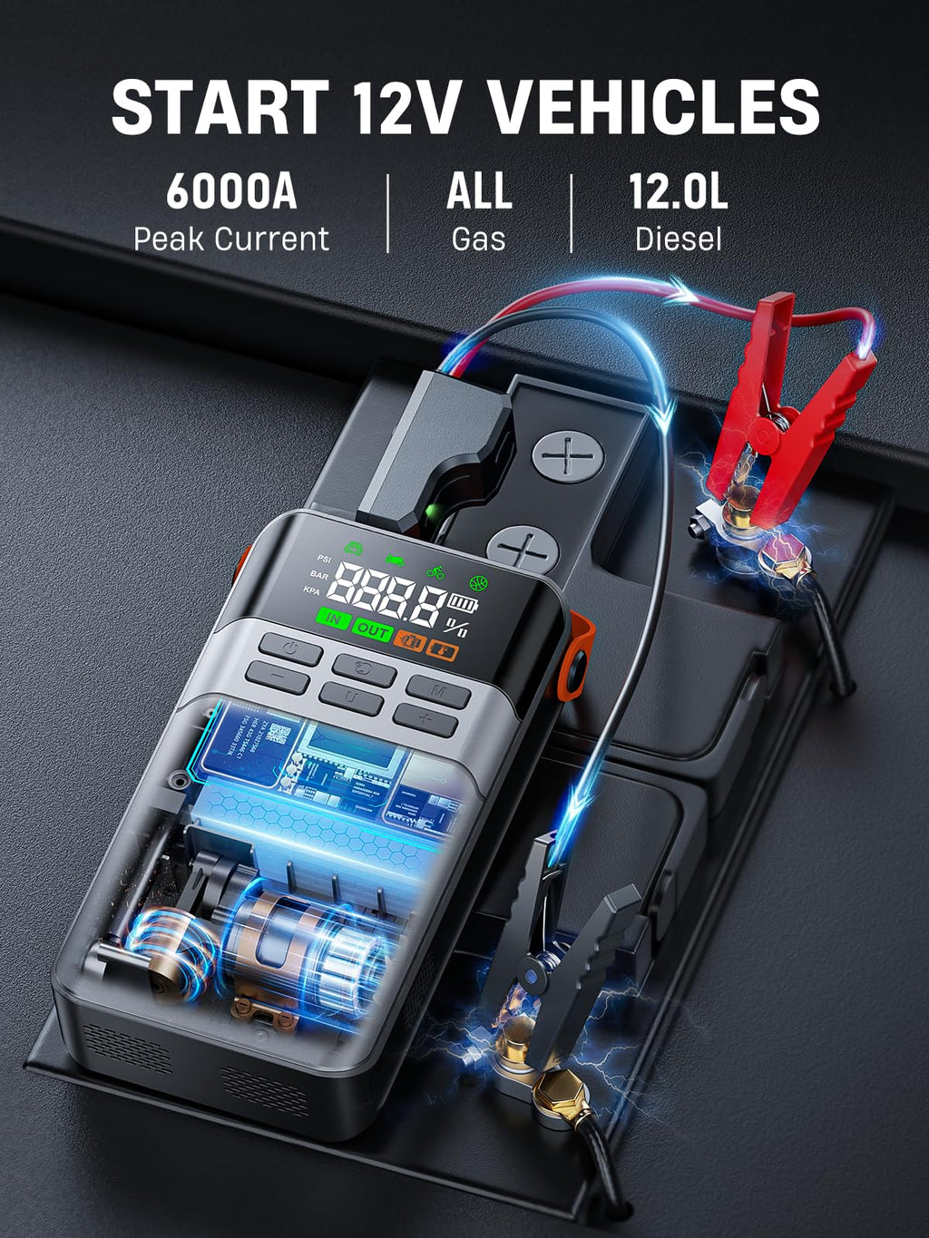 8-in-1 Car Jump Starter with Air Compressor V355009