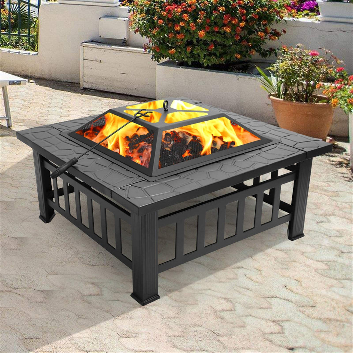 32in Square Metal Fire Pit Table J339707