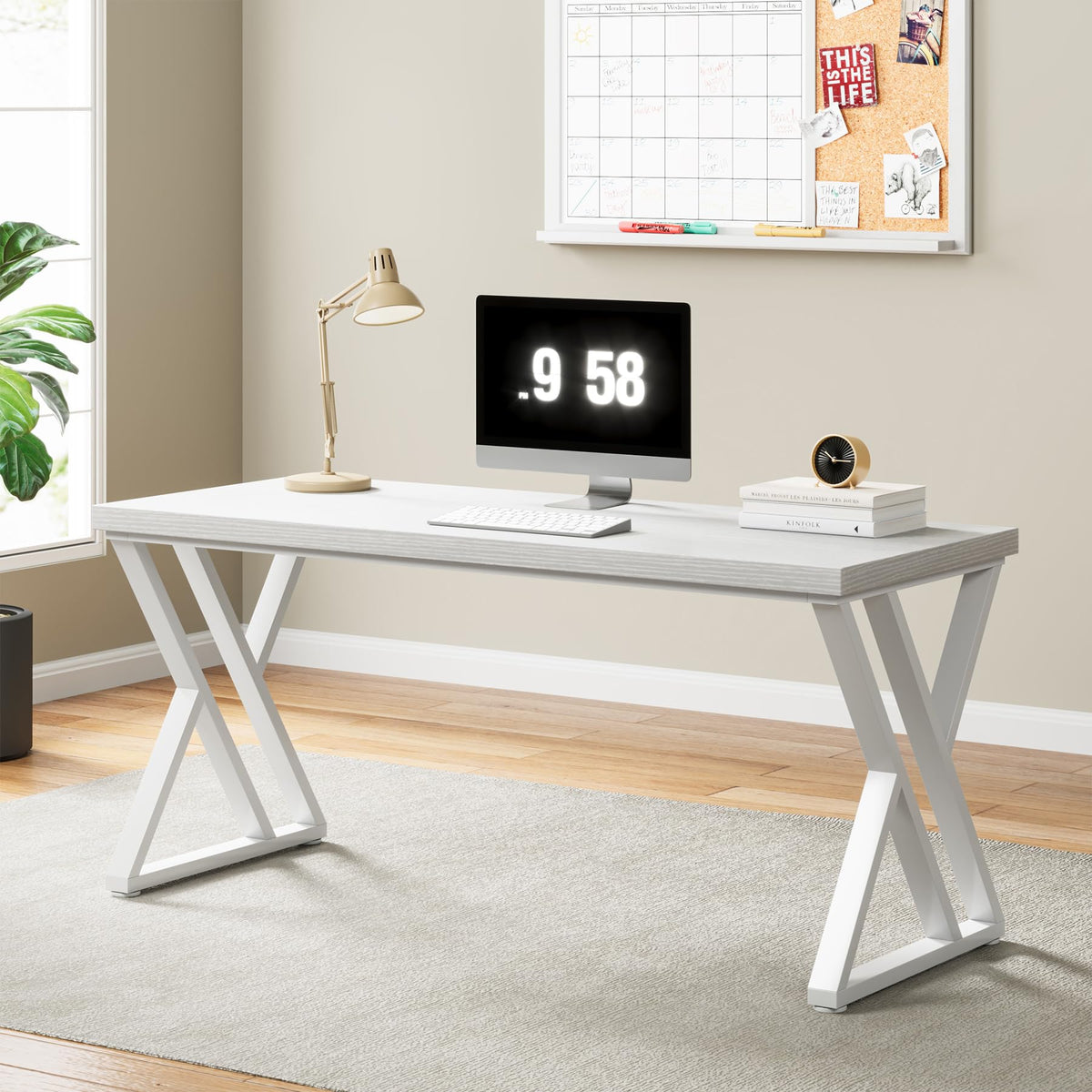 55 inch White Writing Computer Desk V677528