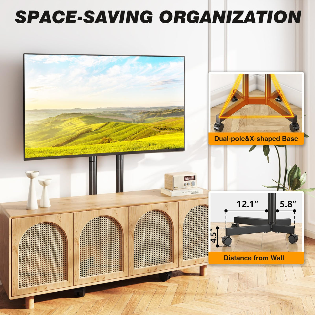 Dual-Pole Rolling TV Stand for 32-75 inch TVs E489758