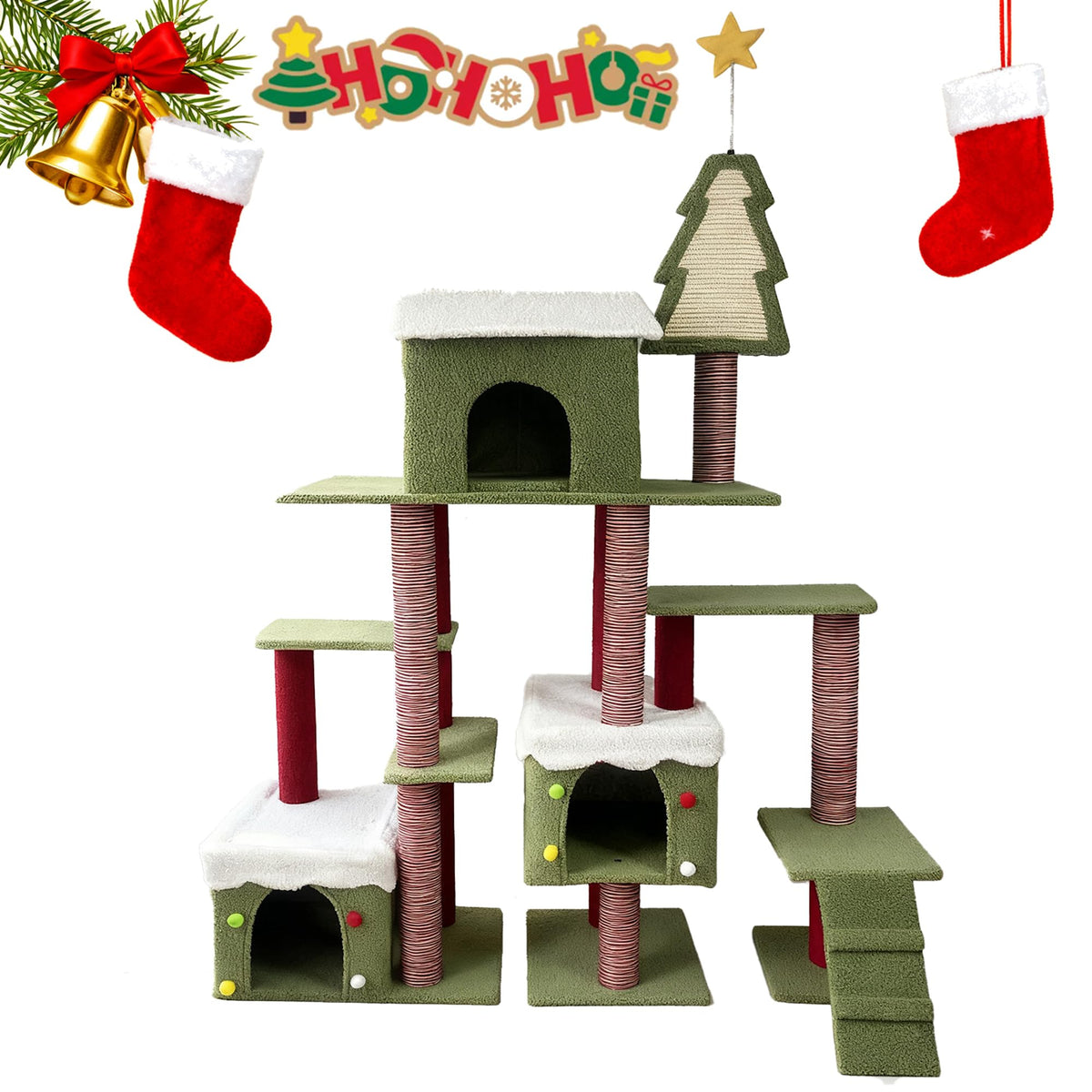 70 Inch Tall Multi Level Cat Tree with 2 Condos D7965