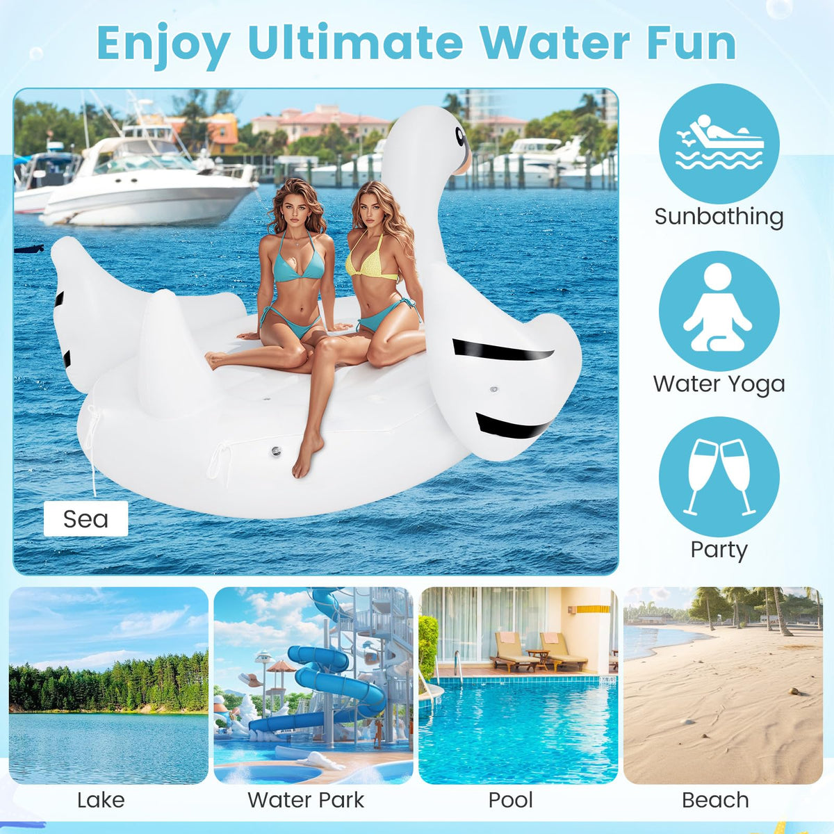 4-Person Inflatable Pool Float with Cup Holders G10921