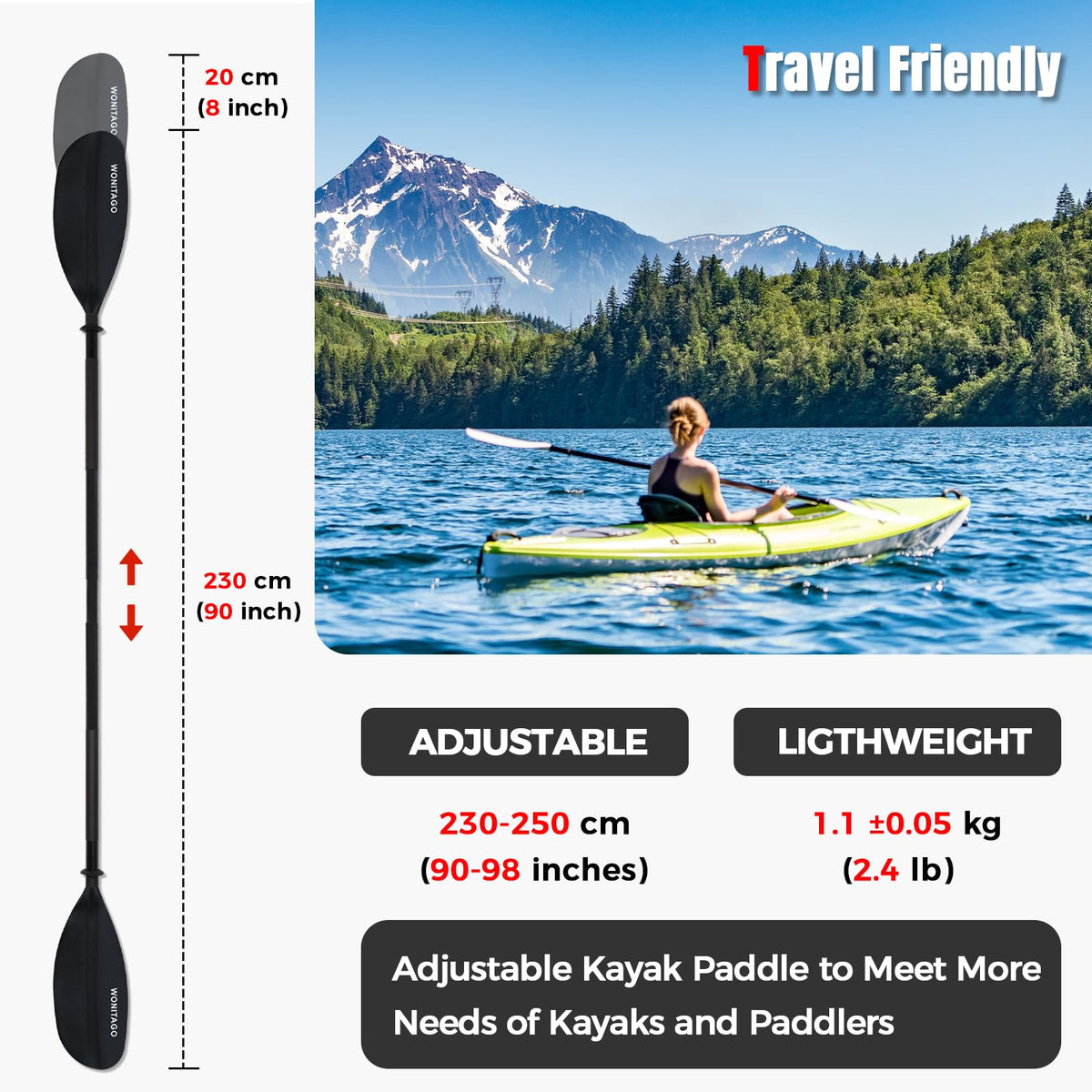 Adjustable Lightweight Kayak Paddle E6115
