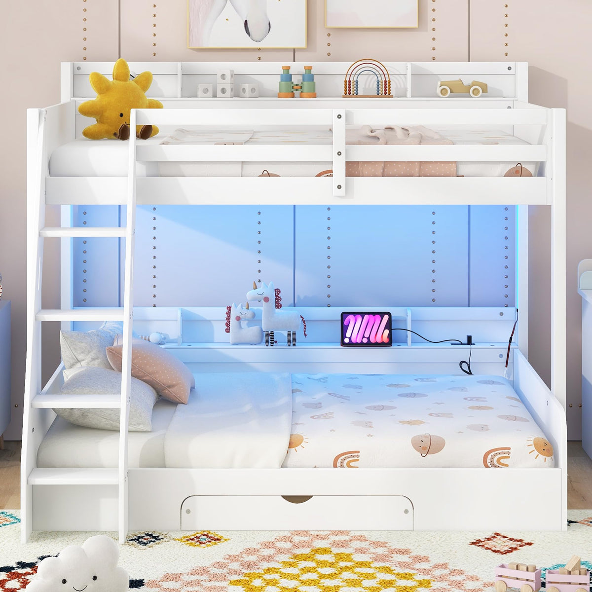 Twin Over Full Bunk Bed with Storage Shelves X96214