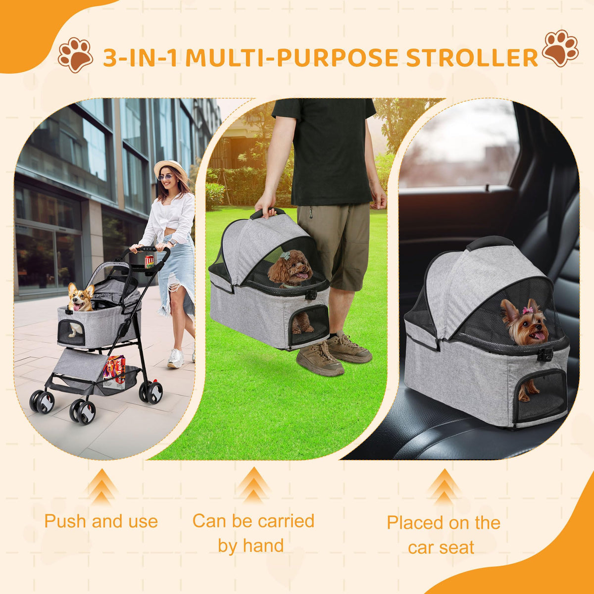 3 in1 Foldable Pet Stroller with 4 Wheels X847188