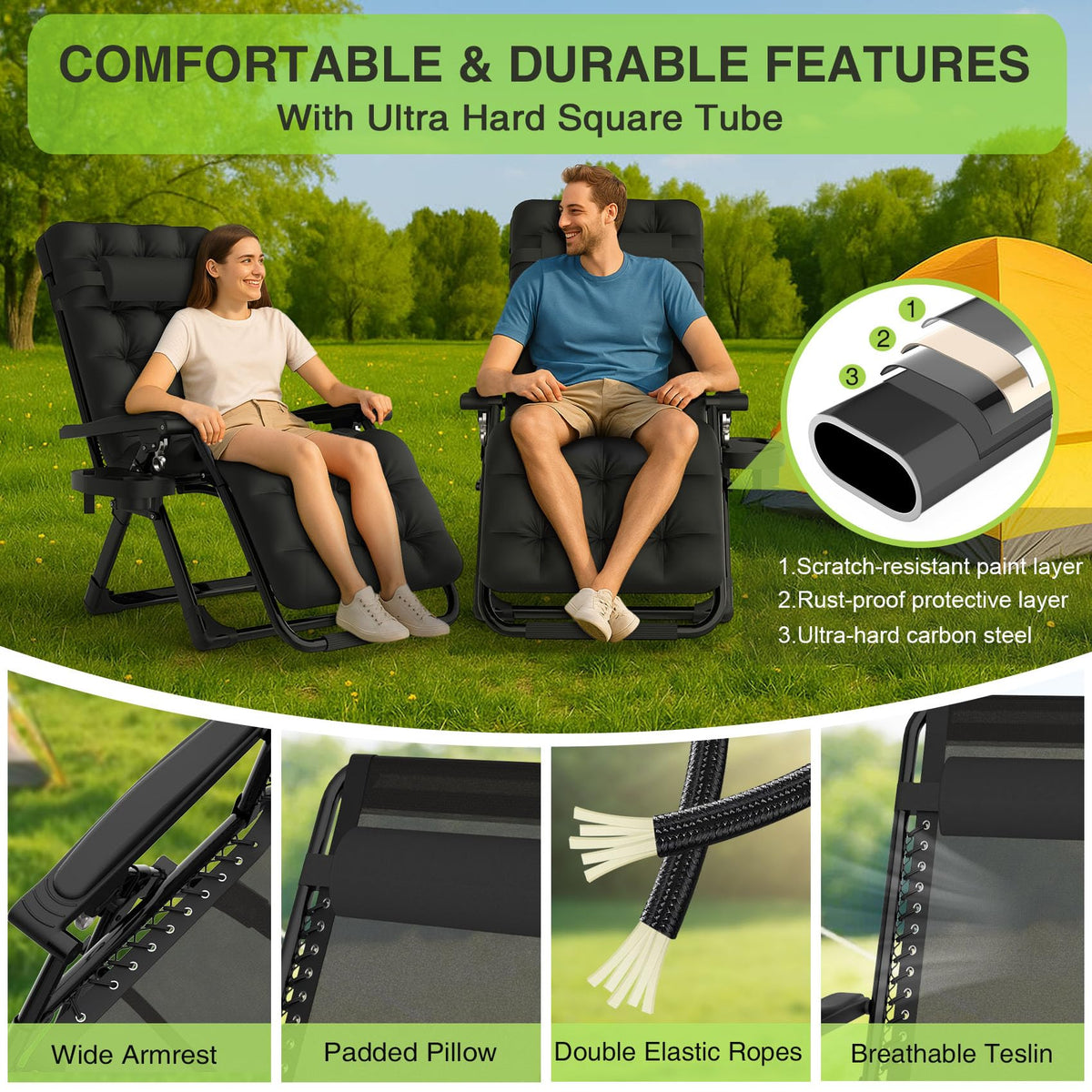 Zero Gravity Reclining Camping Chair Set of 2 with Cushion G8470