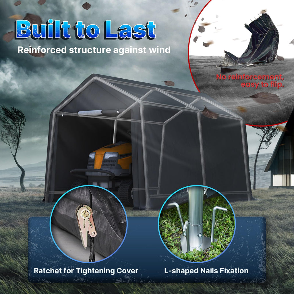 8x14 ft Steel Portable Garage Shelter with 2 Roll up Doors H368028
