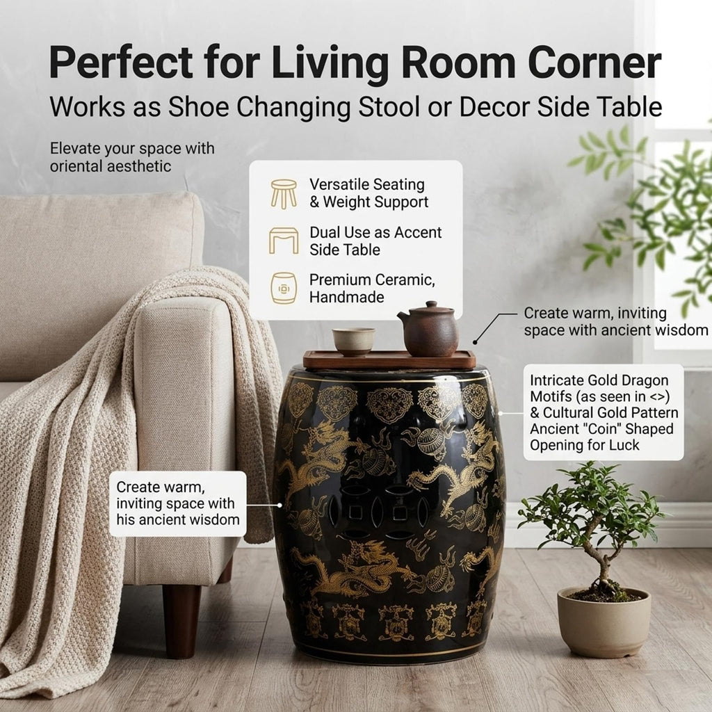 Ceramic Garden Stool Drum Side Table Plant Stand V1980