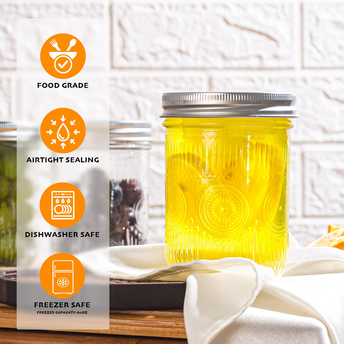 16 oz Regular Mouth Mason Jars with Lids 6 Pack W5044