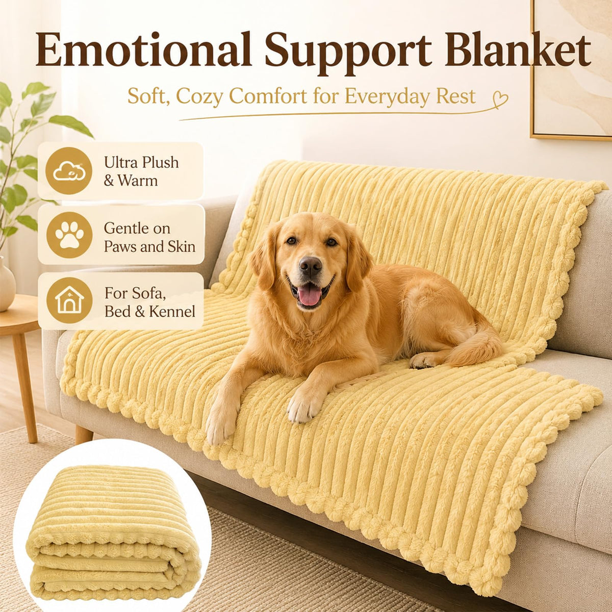 Yellow Rabbit Hair Plush Pet Blanket A5634